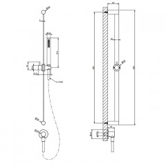 GESSI 316 Штанга в комплекте с душевой лейкой с легкой очисткой, шланг 1,50 м, вывод воды из стены, цвет: brushed black metal pvd