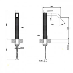 GESSI 316 Смеситель для раковины на 1 отверстие, высокий, h=305мм, без донного клапана, излив 156мм, цвет: steel brushed