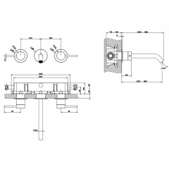 GESSI 316 Встраиваемый смеситель с изливом 200-180мм (внешние части), цвет: brushed black metal pvd