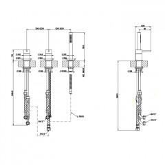 GESSI 316 Смеситель для ванны на 3 отверстия наполнение через слив-перелив с переключателем, убирающаяся душевая лейка, цвет: steel brushed