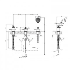 GESSI VENTI20 Смеситель для установки на борт ванны на 3 отв., однор.й, без излива, с ручным душем и шлангом 1500 мм., цвет Black Metal Brushed PVD