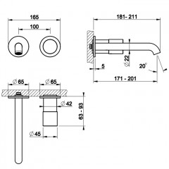GESSI HABITO CESELLO Смеситель для раковины настенный встраиваемый, однорычажный, цвет Brass Brushed PVD