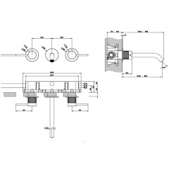 GESSI 316 Встраиваемый смеситель для раковины на 3 отверстия, излив 200-180мм (внешние части), цвет: brushed black metal pvd