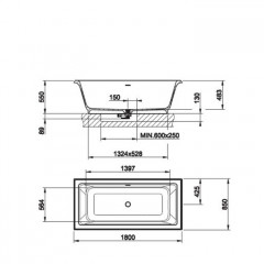 Gessi Eleganza Ванна отдельностоящая 180х85см, со сливом-переливом, цвет: матовый белый