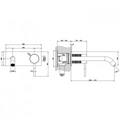GESSI 316 Встраиваемый смеситель для раковины с изливом 200-170мм (внешняя часть), цвет: brushed black metal pvd