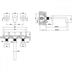 GESSI INCISO Встраиваемый смеситель для раковины на 3 отверстия с изливом 255-235мм (внешние части), цвет: gold brushed CCP