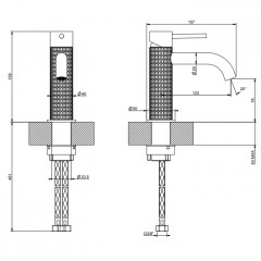 GESSI 316 Смеситель для раковины на 1 отверстие, без донного клапана, излив 123мм, цвет: brushed black metal pvd