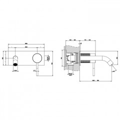 GESSI 316 Встраиваемый смеситель для раковины с изливом 146-116мм (внешняя часть), цвет: brushed black metal pvd