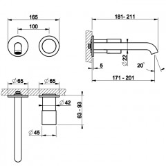 GESSI HABITO UNITO Смеситель для раковины настенный встраиваемый, однорычажный, цвет Black Metal Br. PVD