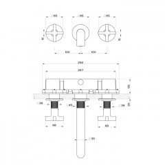 GESSI INCISO Встраиваемый смеситель для раковины на 3 отверстия с изливом 210-190мм (внешние части), цвет: finox