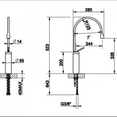 Gessi Goccia Смеситель для раковины на 1 отверстие, высокий, излив 244мм R=125, с фиксированным носиком, цвет: хром