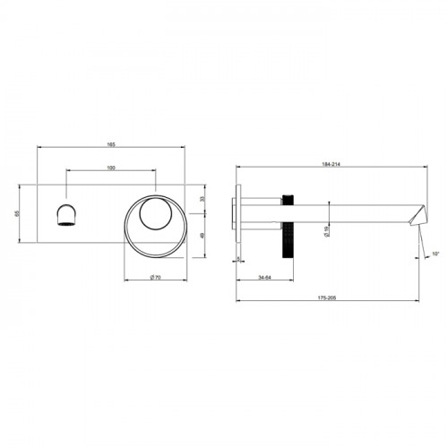 Gessi Anello Смеситель настенный, с изливом 194-214 мм, цвет Black XL (внешняя часть)