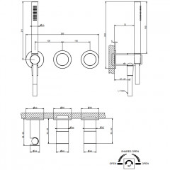 GESSI HABITO UNITO Смеситель настенный встраиваемый, однорычажный, с перекл.на 2 пол/, с ручным душем, наст держателем, цвет Brass Brushed PVD