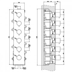 GESSI 316 Встраиваемый термостатический смеситель на 5 источников, резьба 3/4" (внешние части), цвет: brushed black metal pvd