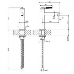 Gessi Ingranaggio Смеситель для раковины без донного клапана, с соединительными шлангами, цвет: Black Metal Brushed PVD