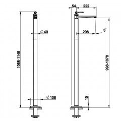 GESSI VENTI20 Смеситель напольный для раковины, излив 208 мм, внешняя часть, цвет Black Metal Brushed PVD