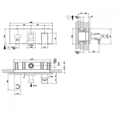 Gessi Rettangolo Встраиваемый смеситель с изливом, подводом воды, держателем лейки и переключателем PULL(внешние части), цвет: черный