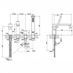 Gessi Eleganza Смеситель для ванны на 4 отверстия, с переключателем, изливом и ручным душем, цвет: золото