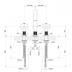 GESSI INCISO Смеситель для раковины на 3 отверстия без донного клапана, излив 160мм, h=240мм, цвет: Finox Brushed Nickel