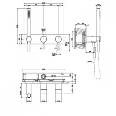 GESSI 316 Встраиваемый смеситель для ванны, автомат переключатель ванна-душ, держатель неподвижный (внешняя часть), цвет: steel brushed