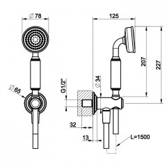 GESSI VENTI20 Комплект для душа с ручным душем, шлангом 1500 мм., держателем с подводом воды, цвет Warm Bronze PVD