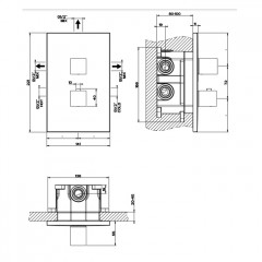 Gessi Rettangolo Встраиваемый термостат, подключение на 3/4", с переключателем на 3 выхода(внешние части), цвет: черный