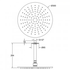 GESSI INCISO Потолочная душевая головка шарнирная на 1/2", 300мм, длина изготавливается под заказ (от 105 до 1855 мм), цвет: finox