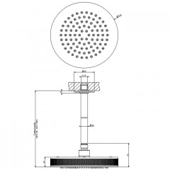 GESSI INCISO Потолочная душевая головка шарнирная на 1/2", 218 мм, длина изготавливается под заказ (мин. 105, макс. 1855мм), цвет: хром