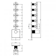 GESSI INCISO Встраиваемый термостатический смеситель на 5 источников, резьба 3/4" (внешние части), цвет: хром
