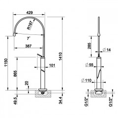 Gessi Goccia Напольный смеситель для раковины (без встраив части), излив 389мм R=197, цвет: шлифованный хром (Ожидаем поступление 1шт - запрашивайте!)