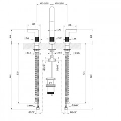 GESSI INCISO Смеситель для раковины на 3 отверстия с донным клапаном, излив 160мм, h=240мм Цвет: finox