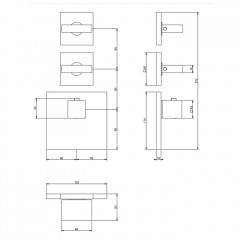 Gessi Rettangolo Встраиваемый термостат, подключение на 3/4", с 2мя независимыми выходами(внешние части), цвет: медь