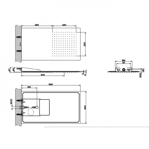 GESSI Tremillimetri Верхний душ QUADRO 300х550 мм , цвет: Black Metal Brushed PVD