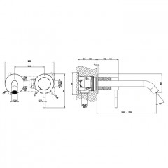 GESSI 316 Встраиваемый смеситель для раковины с изливом 200-170мм (внешняя часть), цвет: steel brushed