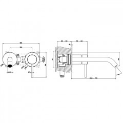 GESSI 316 Встраиваемый смеситель с изливом 210-180мм (внешние части), цвет: brushed black metal pvd
