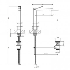 GESSI RETTANGOLO K Смеситель для раковины высокий на 1 отверстие, однорычажный, с донным клапаном, цвет Brushed Brass PVD