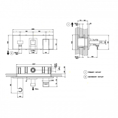 Gessi Rettangolo Встраиваемый смеситель с изливом, подводом воды, держателем лейки и переключателем PULL(внешние части), цвет: хром