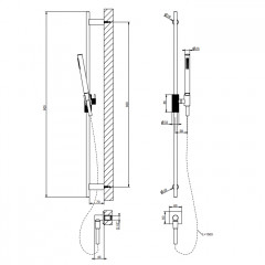 GESSI INVERSO DIAMANTATO Штанга в комплекте с душевой лейкой , гибкий шланг 1,50 м и вывод воды , цвет: Copper Brushed PVD