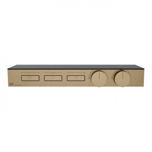 Gessi Hi-Fi Термостат для душа, с вкл. до 3 источников одновременно (внешняя часть), с полкой из черного мат. стекла, цвет: warm bronze brushed pvd