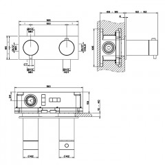 GESSI 316 Термостатический смеситель, с подключением на 3/4", фильтр, на 3 источника (внешняя часть), цвет: brushed black metal pvd