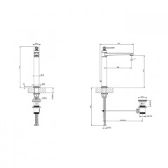 GESSI VENTI20 Смеситель для раковины на 1 отверстие, однорычажный, высокий, в комплекте с донным клапаном, цвет Aged Bronze