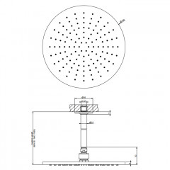 GESSI INCISO Потолочная душевая головка шарнирная на 1/2", 300мм, длина изготавливается под заказ (от 105 до 1855 мм), цвет: хром