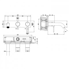 GESSI 316 Встраиваемый смеситель на 2 источника, с изливом 168-138мм и переключателем (внешняя часть), цвет: steel brushed