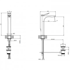 GESSI Rilievo Смеситель для раковины на 1 отв. с донным клапаном h=301мм, излив 159мм , цвет: хром