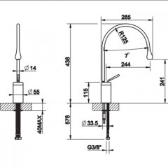 Gessi Goccia Смеситель для раковины на 1 отверстие, высокий, излив 244мм R=125, с фиксированным носиком, цвет: белый