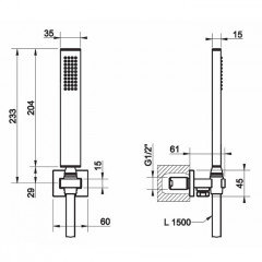 Gessi Rettangolo Душевой комплект: вывод на 1/2", держатель, шланг 1,5м и душевая лейка, цвет: Black XL