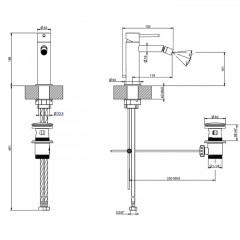 GESSI 316 Смеситель для биде на 1 отверстие с донным клапаном, излив 118мм, цвет: brushed black metal pvd