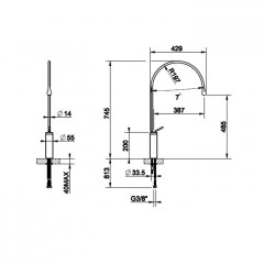 Gessi Goccia Смеситель для раковины на 1 отверстие, излив 387мм R=197, с фиксированным носиком, цвет: черный