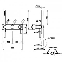 Gessi Ingranaggio Встраиваемый однорычажный смеситель на 2 выхода с перекл., ручным душем с держателем и выводом воды (внешние части), цвет: хром