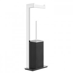 Gessi Rettangolo Стойка с держателем для туалетной бумаги и ершиком, напольная, цвет: хром/черный